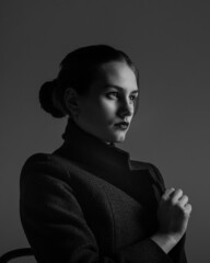 Caucasian woman portrait in black and white