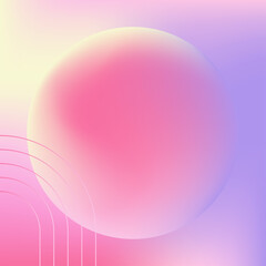 Holographic pastel-colored gradient abstract sphere in purple, pink, and yellow. Vibrant gradient banner with bright glow gradient background. Vector Illustration 