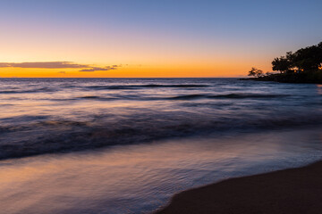 Sunset on Kauna'oa (Mauna Kea) Beach, Hawaii Island, Hawaii, USA