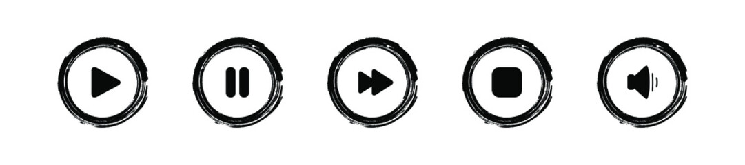 Grunge play music vector icon.