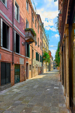 Colorful street in Burano, near Venice, Italy.