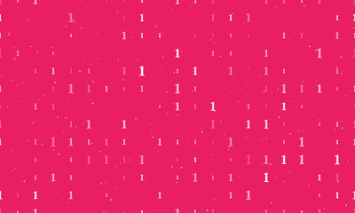 Seamless background pattern of evenly spaced white number one symbols of different sizes and opacity. Vector illustration on pink background with stars