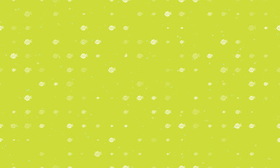 Seamless background pattern of evenly spaced white digital tech symbols of different sizes and opacity. Vector illustration on lime background with stars