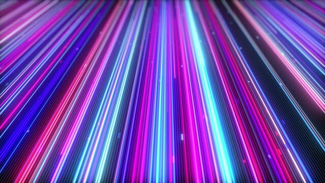3d animation screensaver and wallpaper with sci-fi laser streaks. Abstract background with electric neon trails moving through digital space. Ultraviolet energy lines with red, blue and purple colors.
