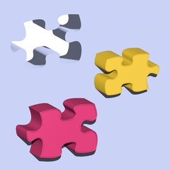 3D puzzle pieces on blue background. Problem solving, business concept.