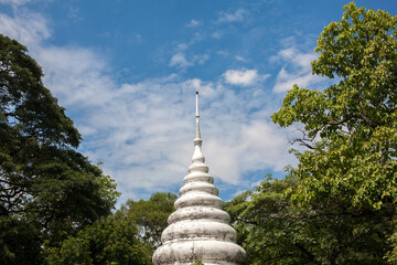White pagoda in the forest sky