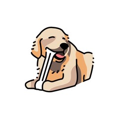 Golder retriever chewing bone color line icon. Pictogram for web page - obrazy, fototapety, plakaty
