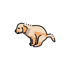 Pooping golden retriever puppy color line icon. Pictogram for web page