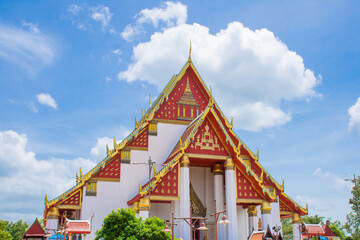 Temple roof with blue sky in Thailand.