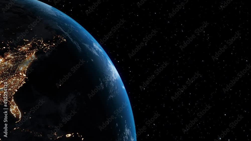 Wall mural planet earth 3d orbital animation with realistic geography surface and clouds atmosphere . spinning 