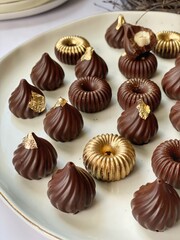 chocolate candies on a white background