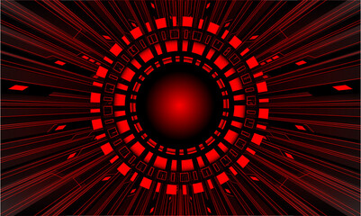 Abstract black red light circuit cyber technology futuristic zoom dark design background vector