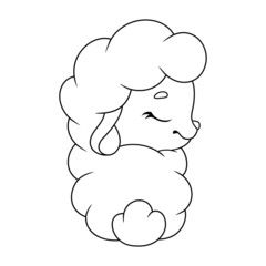 Little sheep coloring page. Black and white cartoon illustration