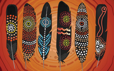 Aboriginal dot art vector feathers design