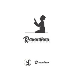 ramadan logo concept of people praying silhouette design template or vector illustration.