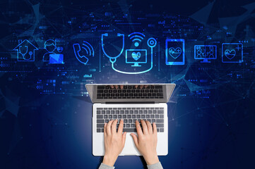 Telemedicine theme with person using a laptop computer