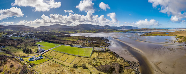Aerial view of football pitch in Ardara, County Donegal - Ireland - obrazy, fototapety, plakaty