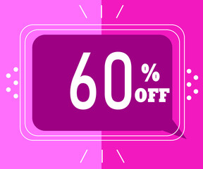Sale banner for stores. 60% off. pink illustration