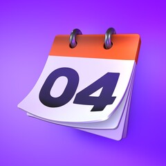 Standing calendar with date. Day 4 Modern 3d design rendering. 
