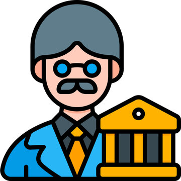 banker with glasses and bank building clip art preview