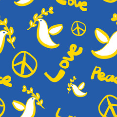 seamless background with dove and peace sign. 