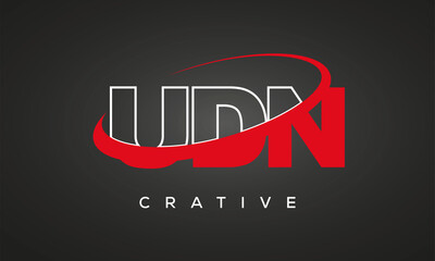 UDN creative letters logo with 360 symbol vector art template design	