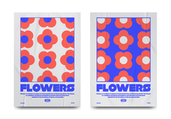 Collection of modern geometric flower posters. In rave style, stylish print for streetwear, print for t-shirts and sweatshirts, isolated on black background
