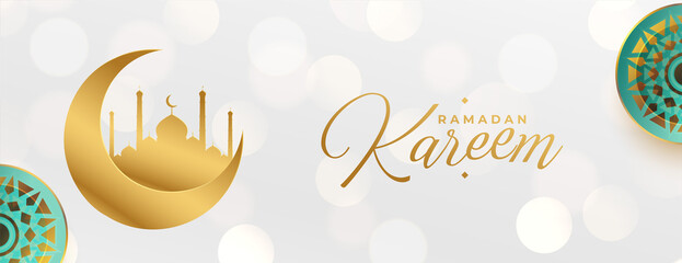 ramadan kareem golden moon and islamic decorative banner design