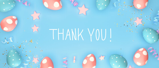 Thank you message with Easter eggs with spring holiday pastel colors