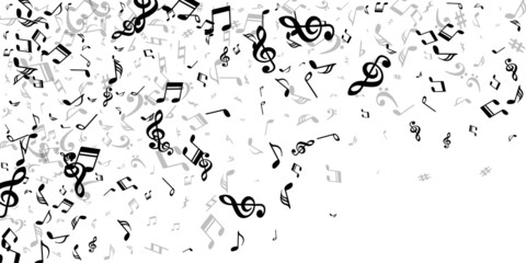 Music notes flying vector background. Symphony