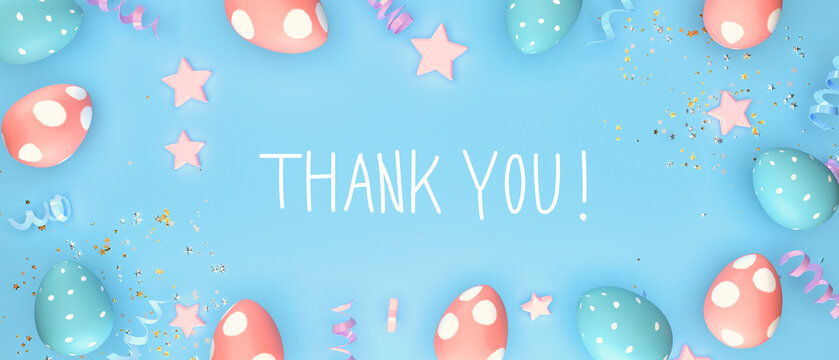 Thank you message with Easter eggs with spring holiday pastel colors