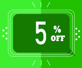Sale banner for stores. 5% off. green illustration