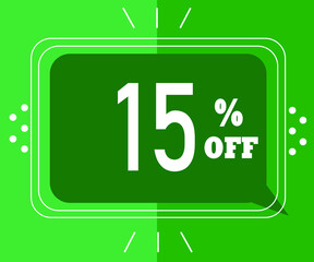 Sale banner for stores. 15% off. green illustration