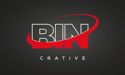 BIN creative letters logo with 360 symbol vector art template design