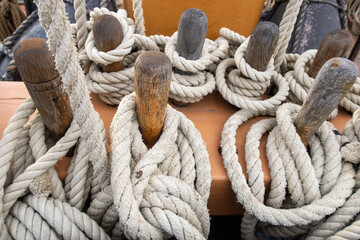 Fototapeta na wymiar Nautical Ropes or Lines Used to Secure Ships and Boats