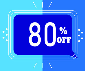 Sale banner for stores. 80% off. blue illustration