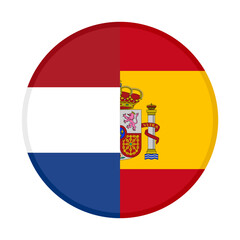 Obraz premium round icon with netherlands and spain flags. vector illustration isolated on white background