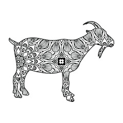 Goat mandala coloring page for kids