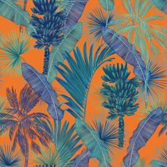 Fototapeta na wymiar Seamless bright tropical vintage pattern in Chinese style. graphic design, surface design pattern, wallpaper, decor, textile design.