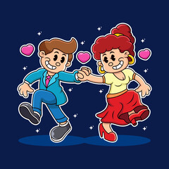 Romantic couple dance cartoon. Relationship vector icon illustration, isolated on premium vector