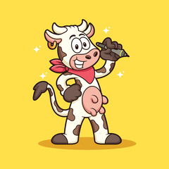 Creative cow with pen cartoon. Animal vector icon illustration, isolated on premium vector