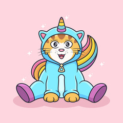 Cute cat unicorn with colorful costume. Animal vector icon illustration, isolated on premium vector