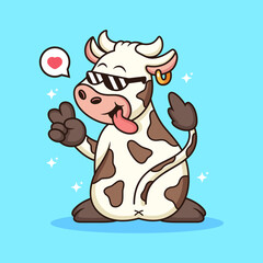 Cute cow with funny pose cartoon. Animal farm vector icon illustration, isolated on premium vector