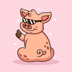 Funny pig with cute pose. Animal vector icon illustration, isolated on premium vector