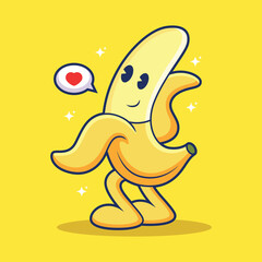 Cute banana with funny pose cartoon. Fruit icon illustration, isolated on premium vector