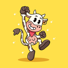 Cute cow with energetic pose. Animal vector icon illustration, isolated on premium vector