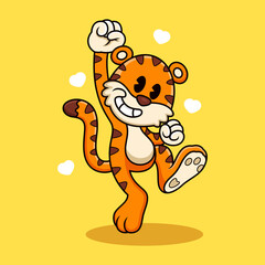 Cute tiger with energetic pose. Animal vector icon illustration, isolated on premium vector