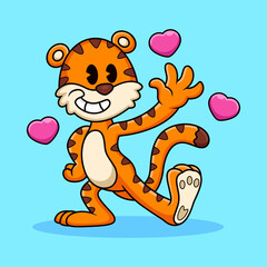 Cute tiger with love cartoon. Animal vector icon illustration, isolated on premium vector