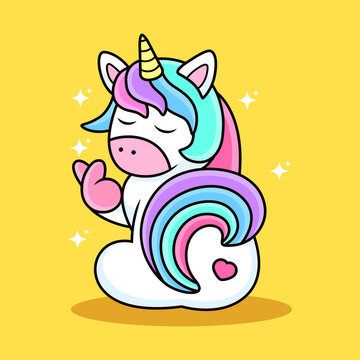 Cute unicorn with heart symbol cartoon. Animal vector icon illustration, isolated on premium vector
