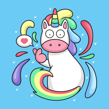 Cute unicorn cartoon with love. Animal vector icon illustration, isolated on premium vector
